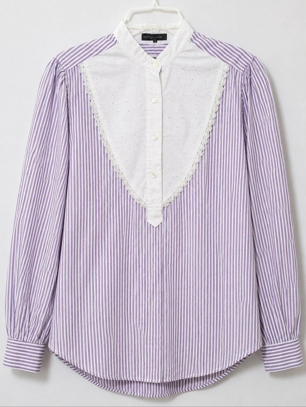Vintage John Henry Victorian Prairie Blouse Purple Stripe Lace Bib Size 10